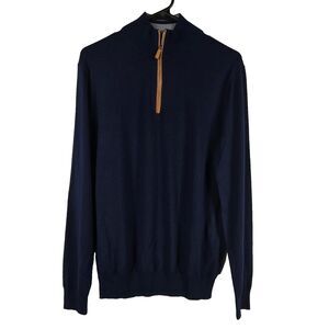 Collars & Co Men's Size Medium Navy Blue 1/4 Zip Merino Wool Sweater NWT CC78